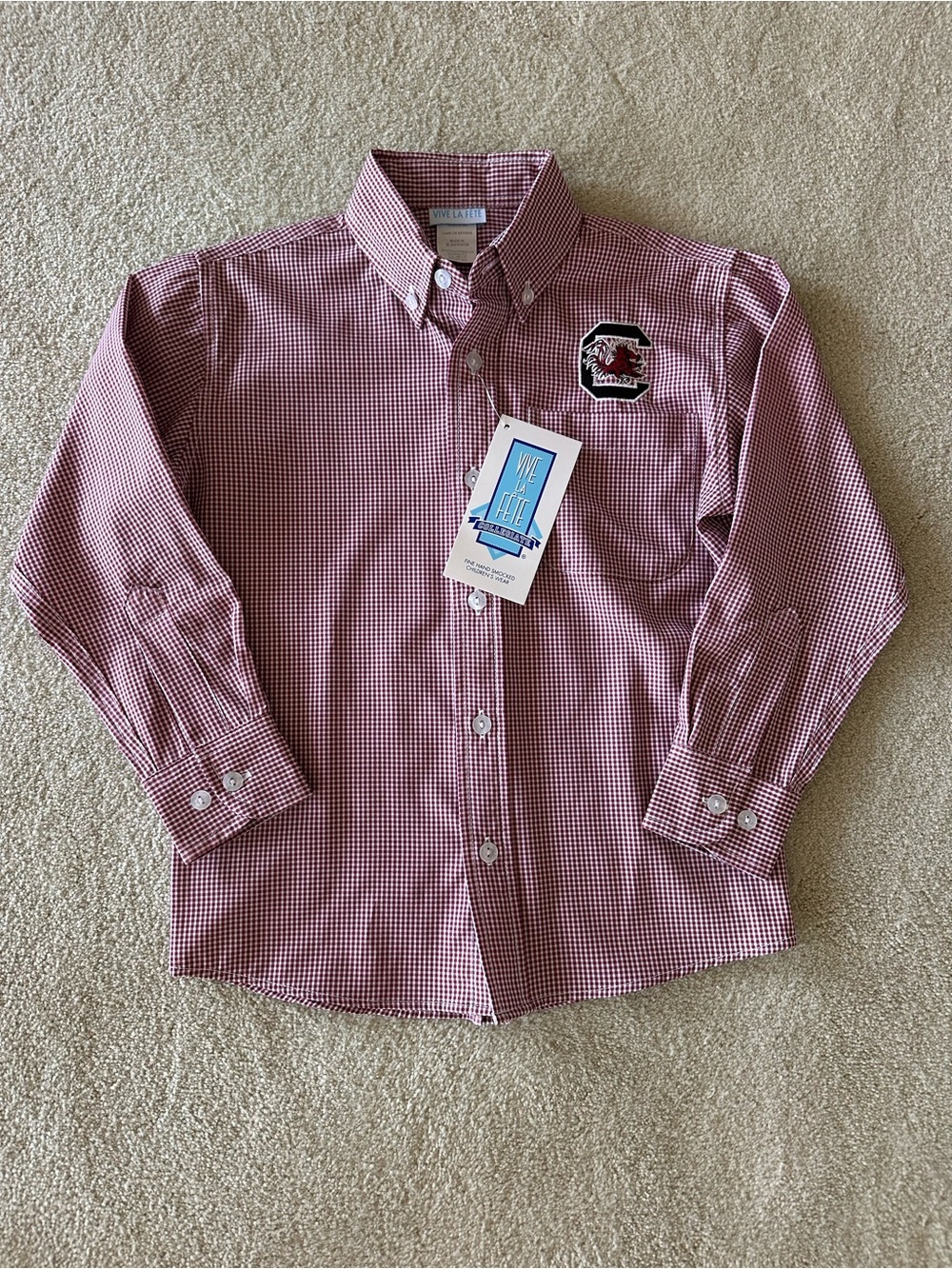 NWT Boy's University of South Carolina Gamecocks Red Gingham Button-Down Shirt
